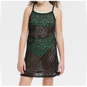 Art Class Girls' Black Crochet Swimsuit Cover up Dress (Size 8)